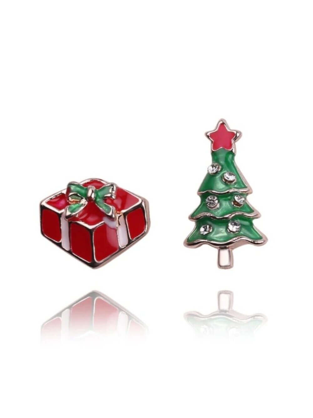 Christmas Tree Green Red Enamel Small Earrings